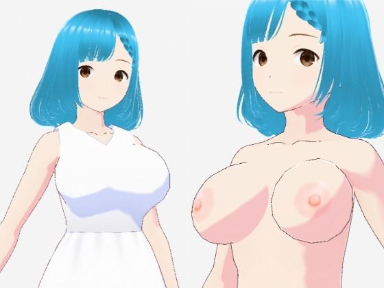 白いワンピースにシアン色の髪の巨乳お姉さん（セリフなし 3DCGモデル イラスト集） | イラスト・CG集 | 同人倶楽部