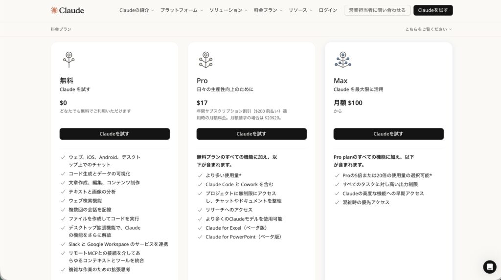 Claudeプラン 2026年3月時点